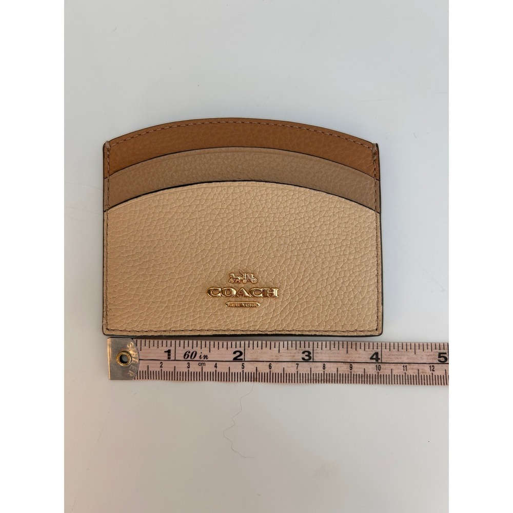 NWT Coach Curve Colorblock Pebble Leather Card Holder Wallet Gold Ivory MSRP $78 - Picture 4 of 5